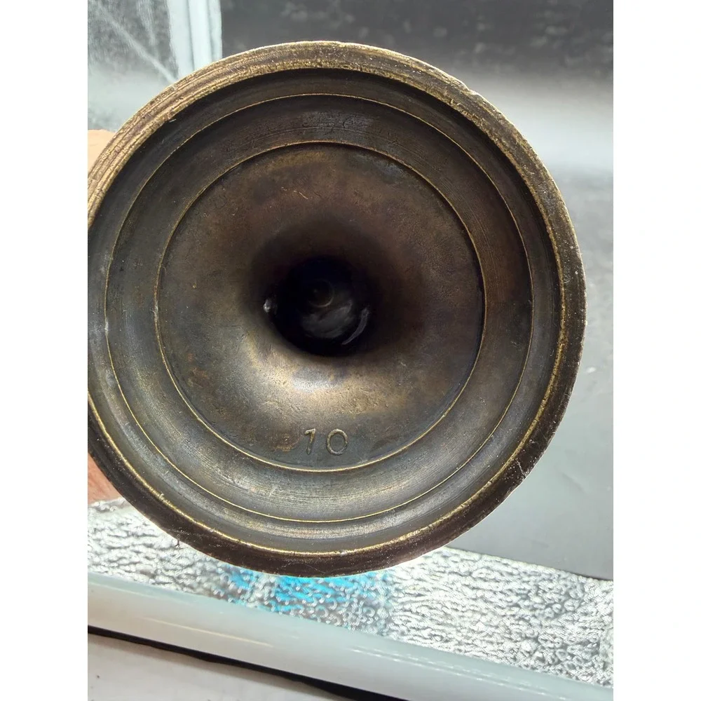 Vintage Blue Bark Textured Glass Hurricane Sconce Bronze Pedestal Base 8.25 Inch